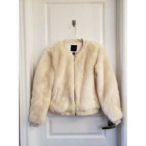 White Faux Fur Bomber Jacket